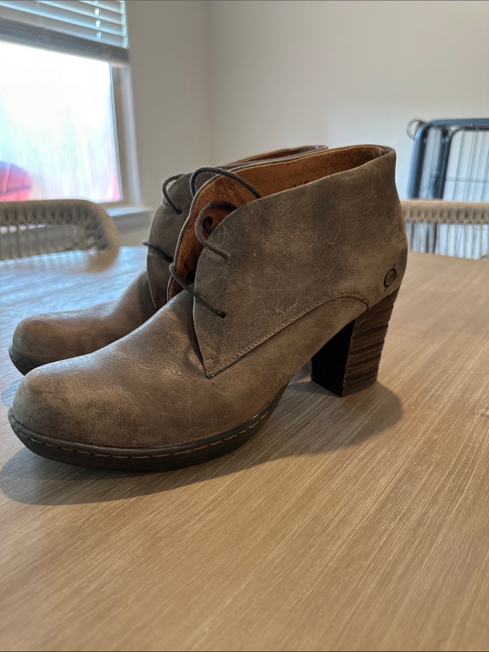 Born Gray Suede Lace-Up Heeled Ankle Boots